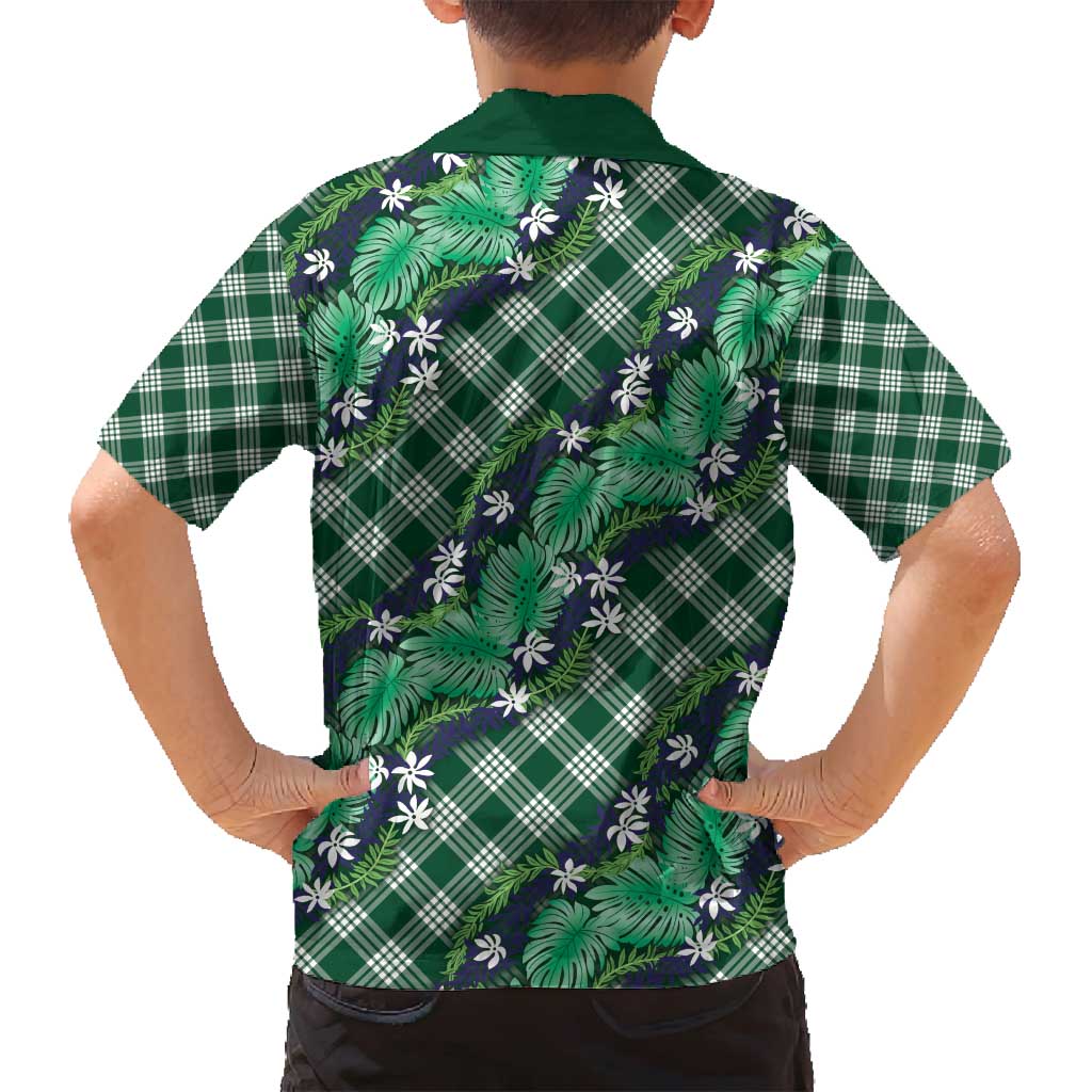 Polynesian Monstera Tiare Floral Family Matching Summer Maxi Dress and Hawaiian Shirt Forest Green Tropical Plaid LT01 - Polynesian Pride