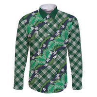 Polynesian Monstera Tiare Floral Family Matching Summer Maxi Dress and Hawaiian Shirt Forest Green Tropical Plaid LT01 Dad's Shirt - Long Sleeve Green - Polynesian Pride