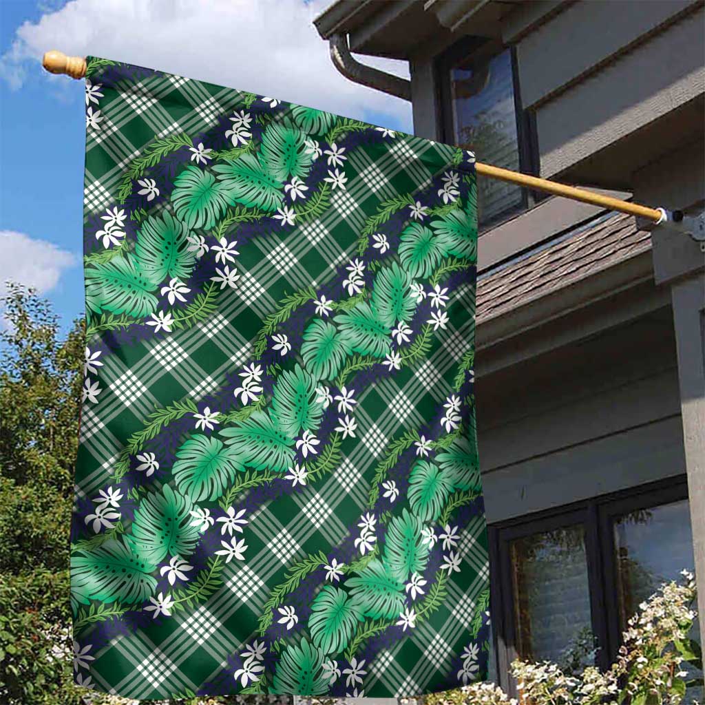 Polynesian Monstera Tiare Floral Garden Flag Forest Green Tropical Plaid LT01 - Polynesian Pride