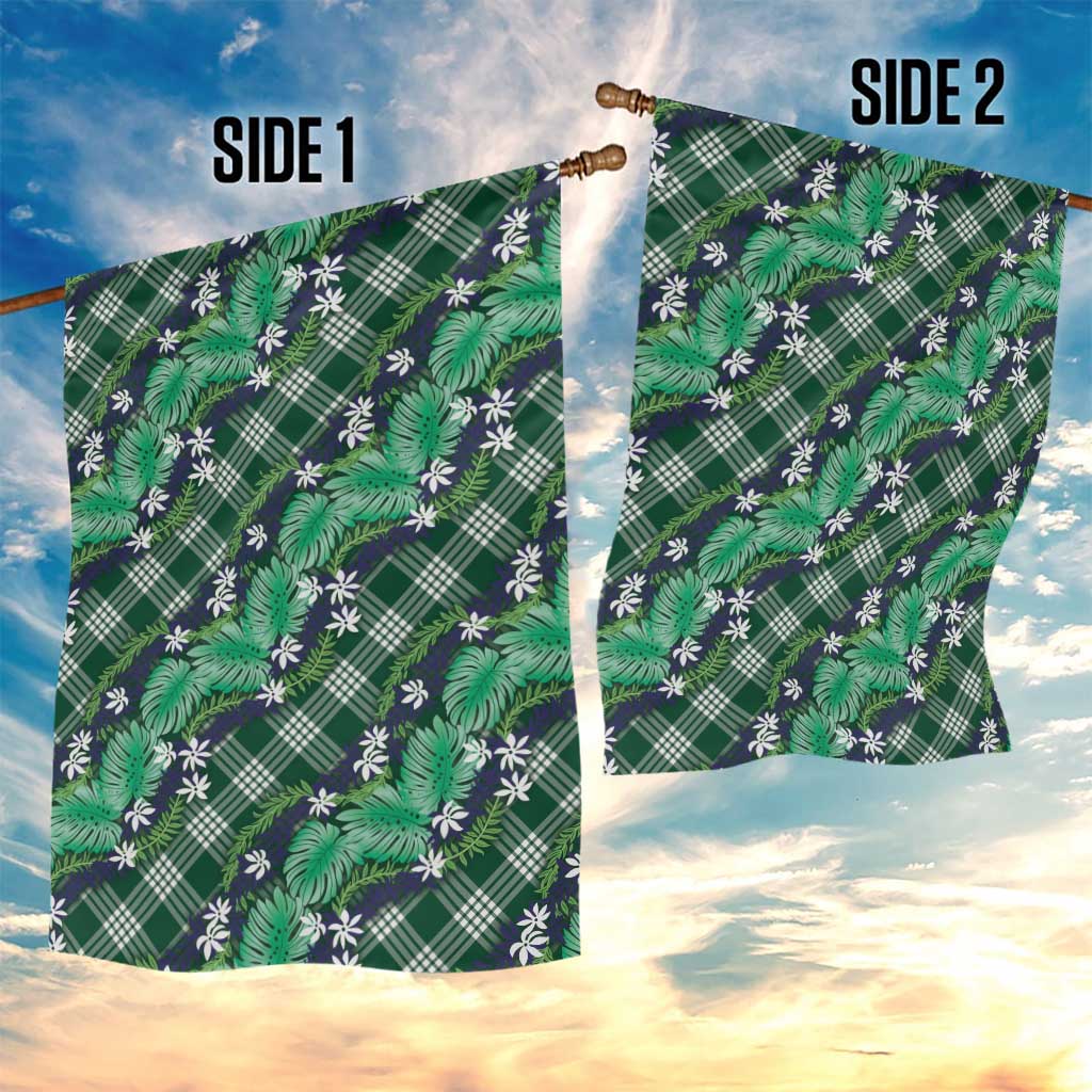 Polynesian Monstera Tiare Floral Garden Flag Forest Green Tropical Plaid LT01 - Polynesian Pride