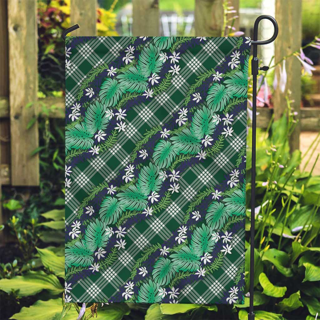 Polynesian Monstera Tiare Floral Garden Flag Forest Green Tropical Plaid LT01 Garden Flag Green - Polynesian Pride