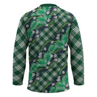 Polynesian Monstera Tiare Floral Hockey Jersey Forest Green Tropical Plaid - Polynesian Pride