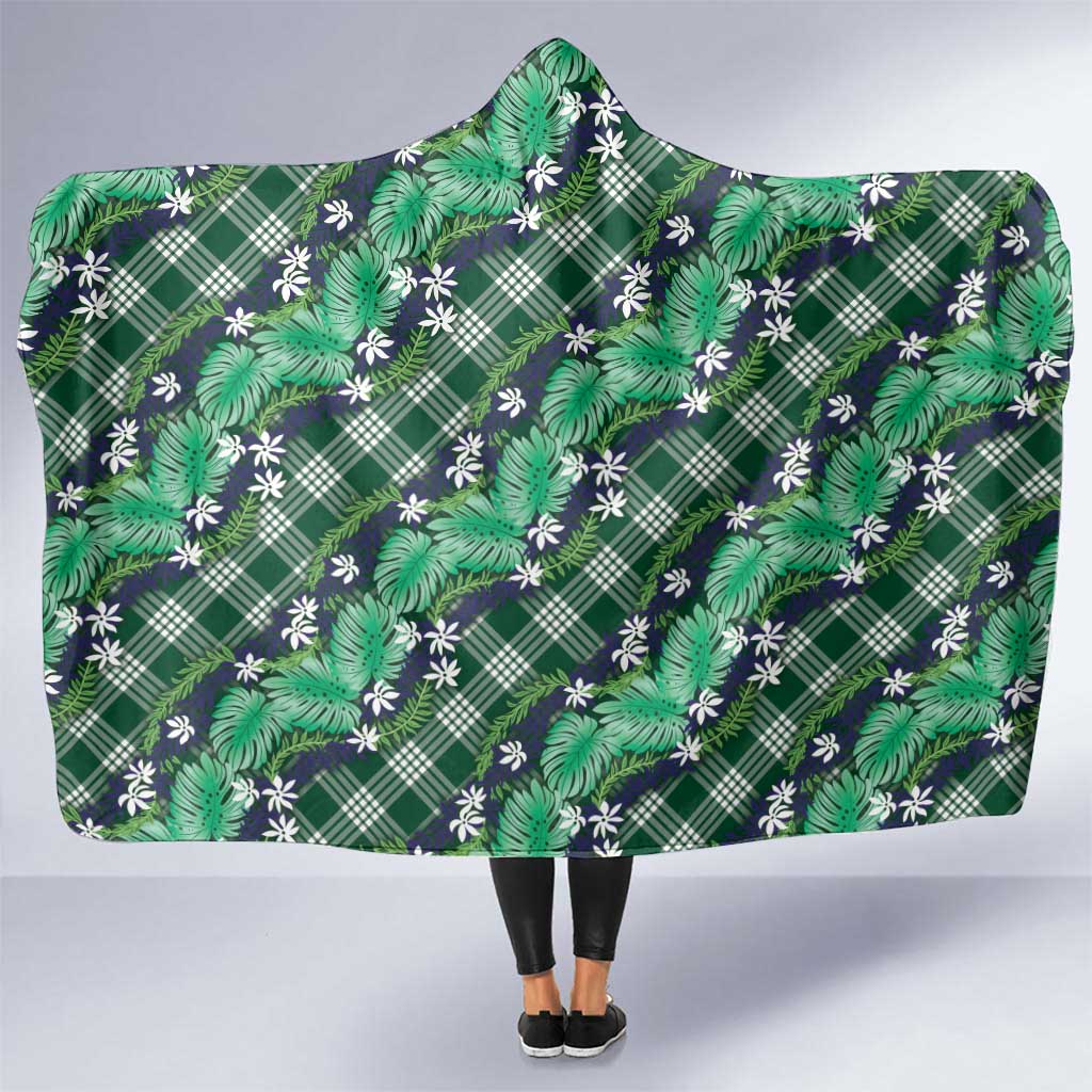 Polynesian Monstera Tiare Floral Hooded Blanket Forest Green Tropical Plaid LT01 One Size Green - Polynesian Pride