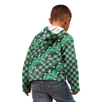 Polynesian Monstera Tiare Floral Kid Hoodie Forest Green Tropical Plaid - Polynesian Pride