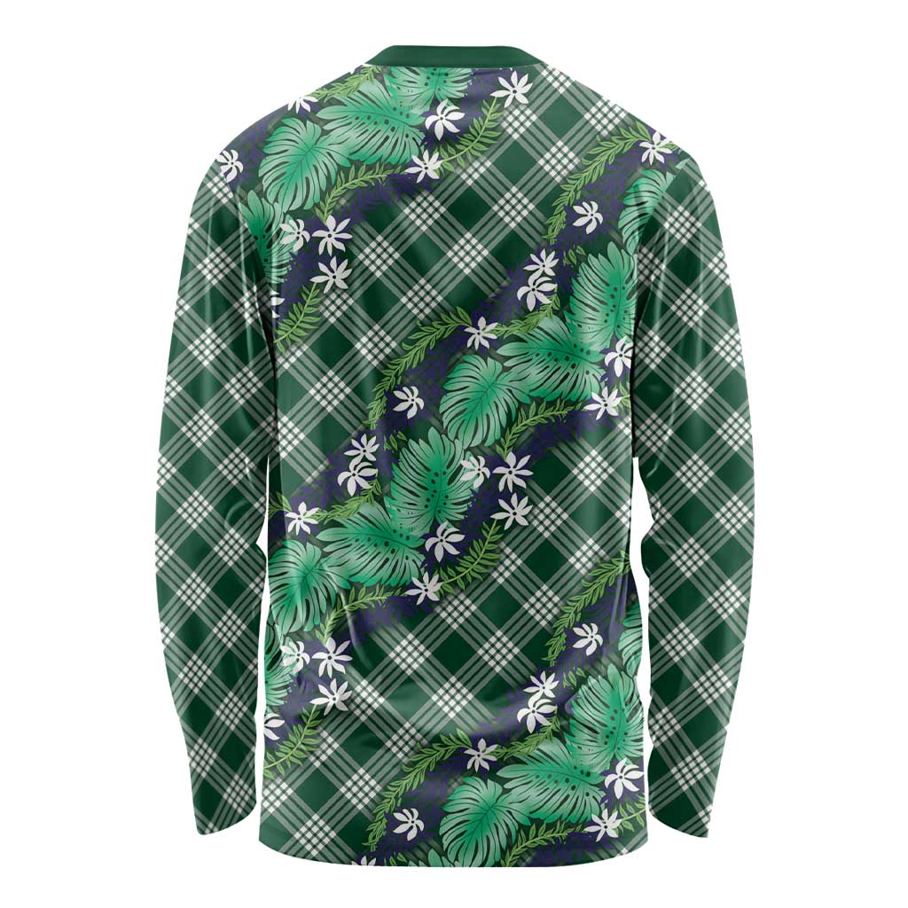 Polynesian Monstera Tiare Floral Long Sleeve Shirt Forest Green Tropical Plaid - Polynesian Pride