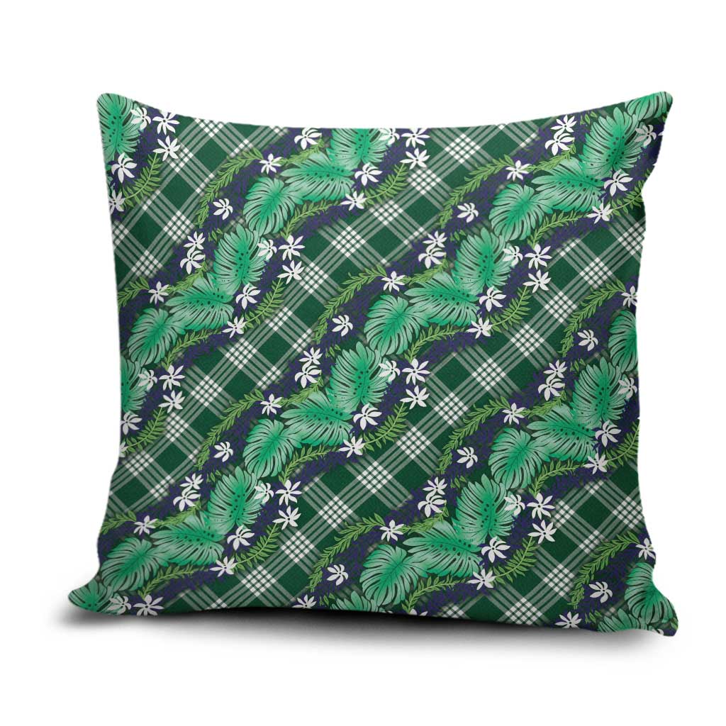 Polynesian Monstera Tiare Floral Pillow Cover Forest Green Tropical Plaid LT01 Green - Polynesian Pride