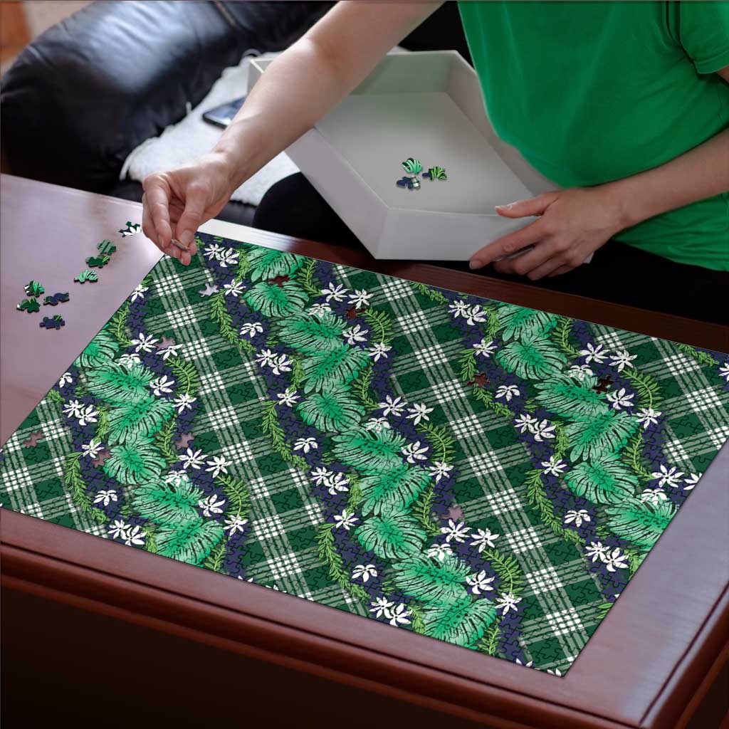 Polynesian Monstera Tiare Floral Puzzle Forest Green Tropical Plaid - Polynesian Pride