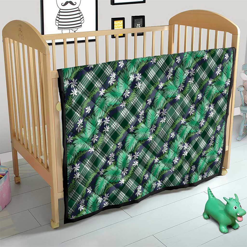 Polynesian Monstera Tiare Floral Quilt Forest Green Tropical Plaid - Polynesian Pride