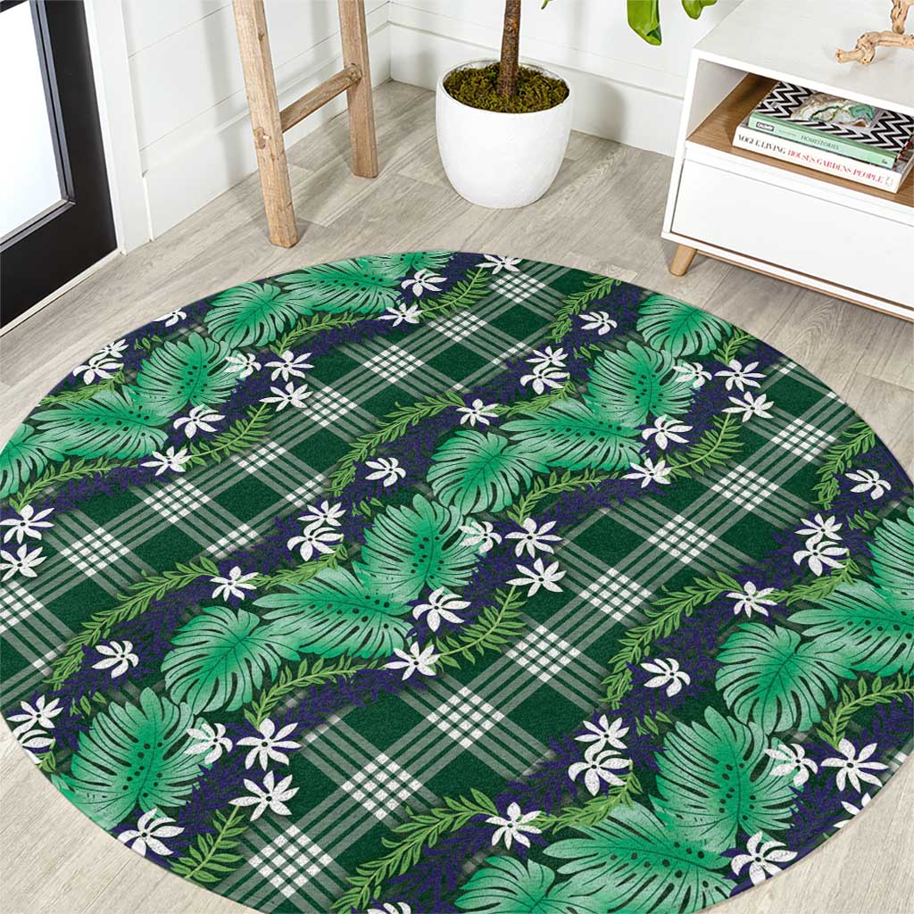 Polynesian Monstera Tiare Floral Round Carpet Forest Green Tropical Plaid LT01 Green - Polynesian Pride