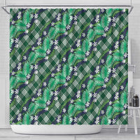 Polynesian Monstera Tiare Floral Shower Curtain Forest Green Tropical Plaid LT01 - Polynesian Pride