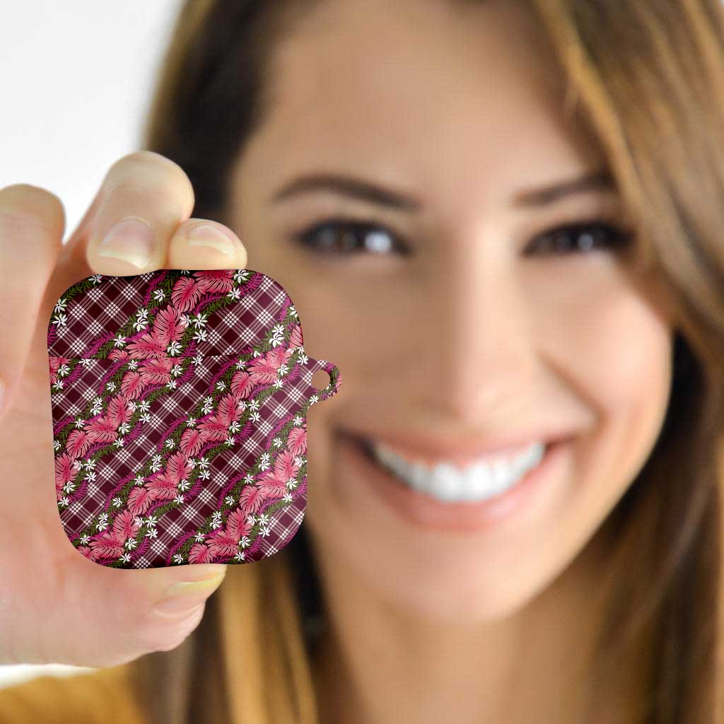 Polynesian Monstera Tiare Floral AirPods Case Fuchsia Tropical Plaid LT01 - Polynesian Pride