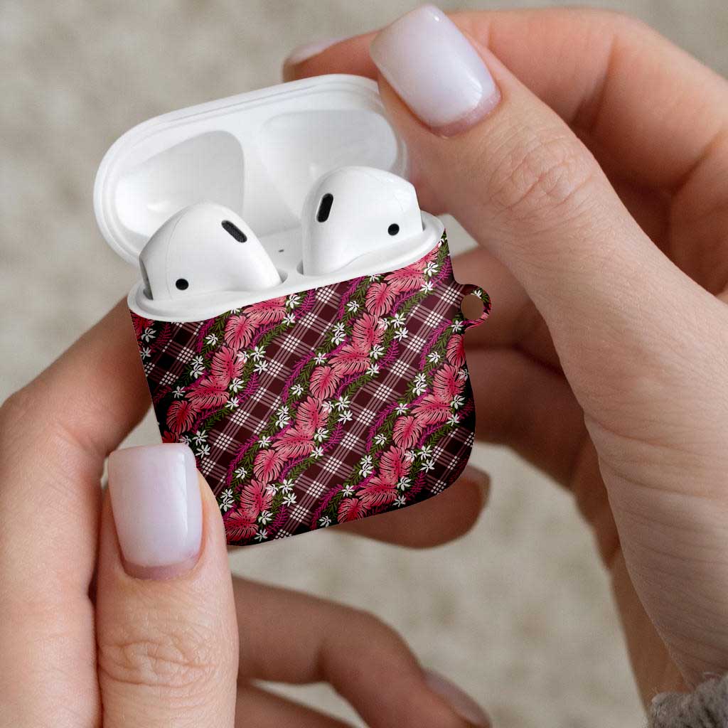 Polynesian Monstera Tiare Floral AirPods Case Fuchsia Tropical Plaid LT01 - Polynesian Pride