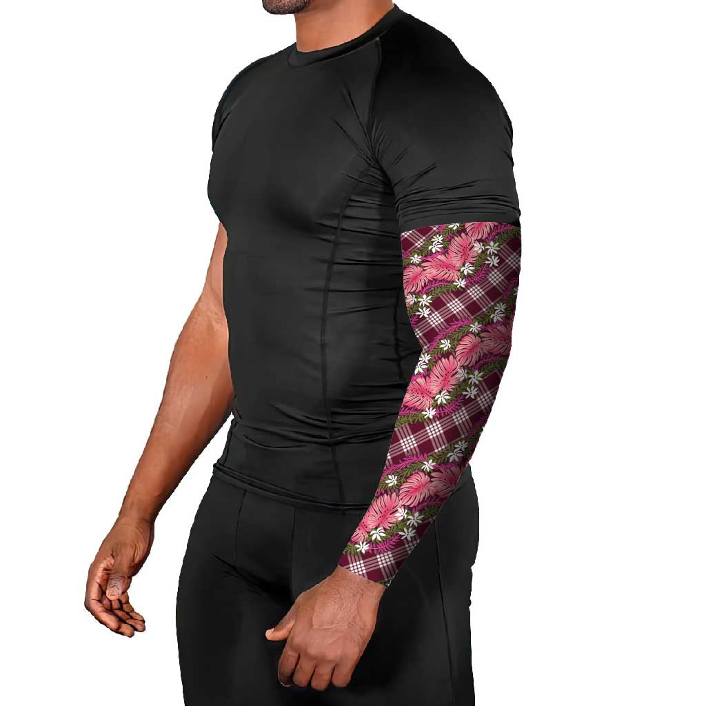 Polynesian Monstera Tiare Floral Arm Sleeves Fuchsia Tropical Plaid LT01 - Polynesian Pride