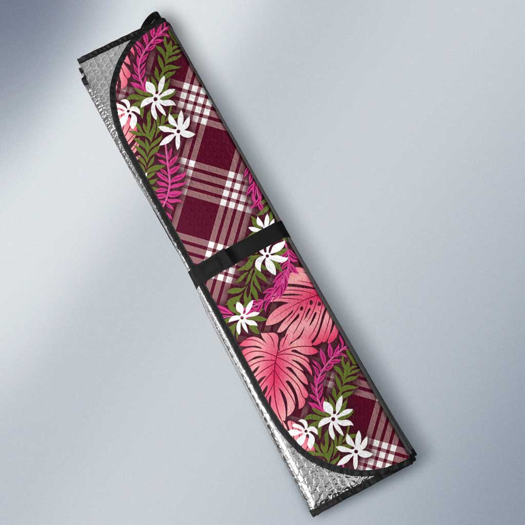 Polynesian Monstera Tiare Floral Auto Sun Shade Fuchsia Tropical Plaid LT01 - Polynesian Pride