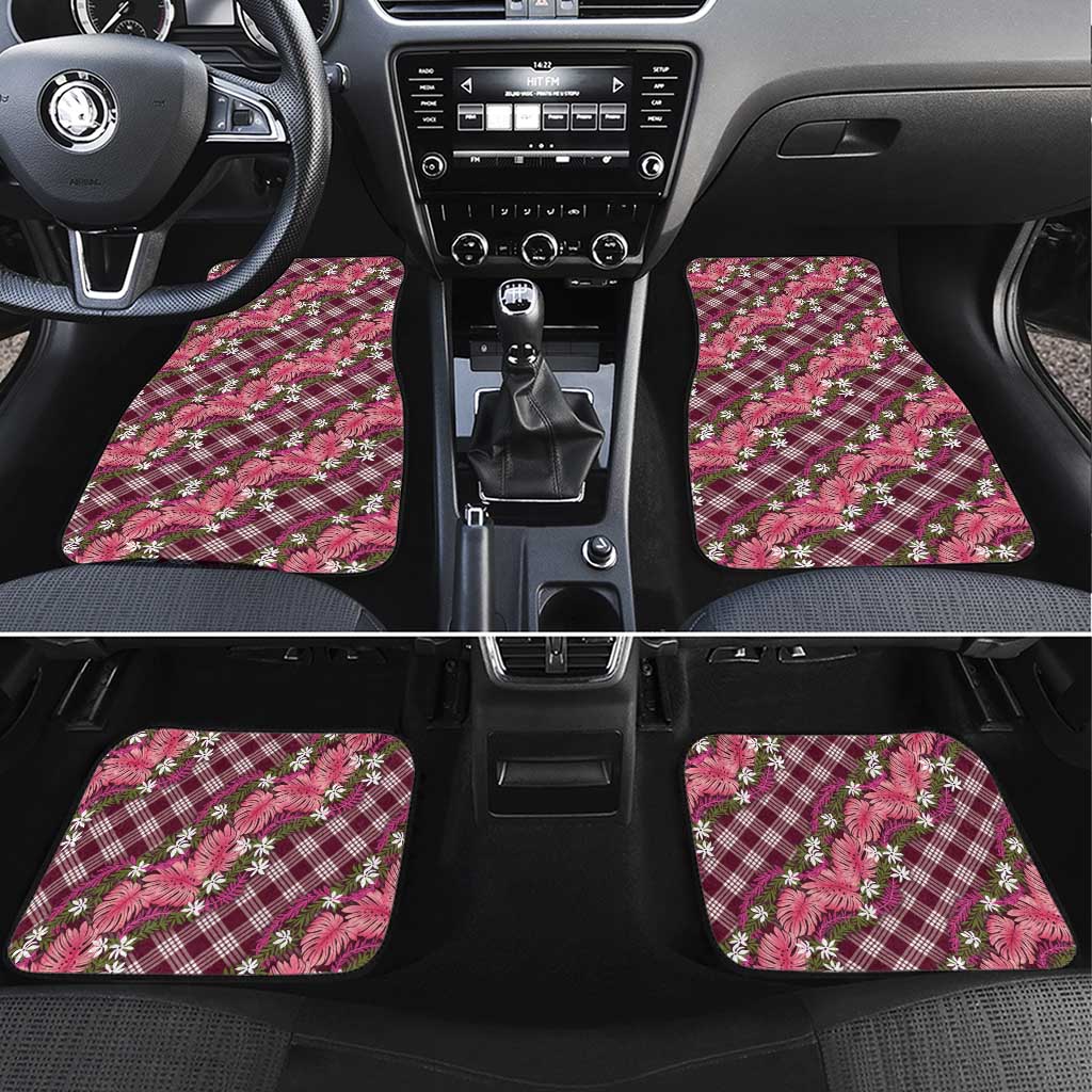 Polynesian Monstera Tiare Floral Car Mats Fuchsia Tropical Plaid LT01 Set 4pcs Pink - Polynesian Pride