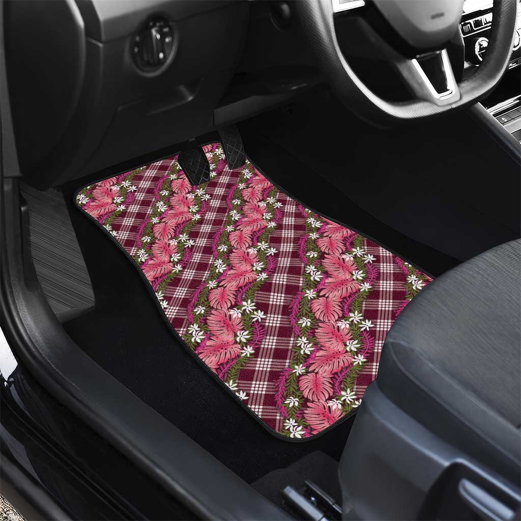 Polynesian Monstera Tiare Floral Car Mats Fuchsia Tropical Plaid - Polynesian Pride