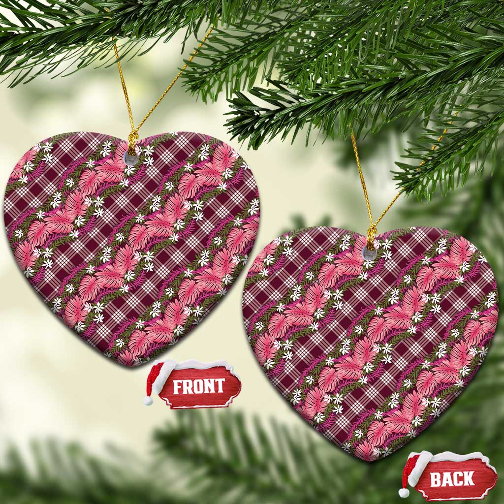 Polynesian Monstera Tiare Floral Ceramic Ornament Fuchsia Tropical Plaid - Polynesian Pride