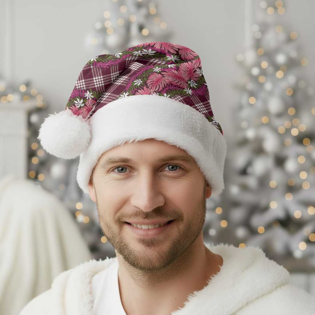 Polynesian Monstera Tiare Floral Christmas Santa Hat Fuchsia Tropical Plaid - Polynesian Pride