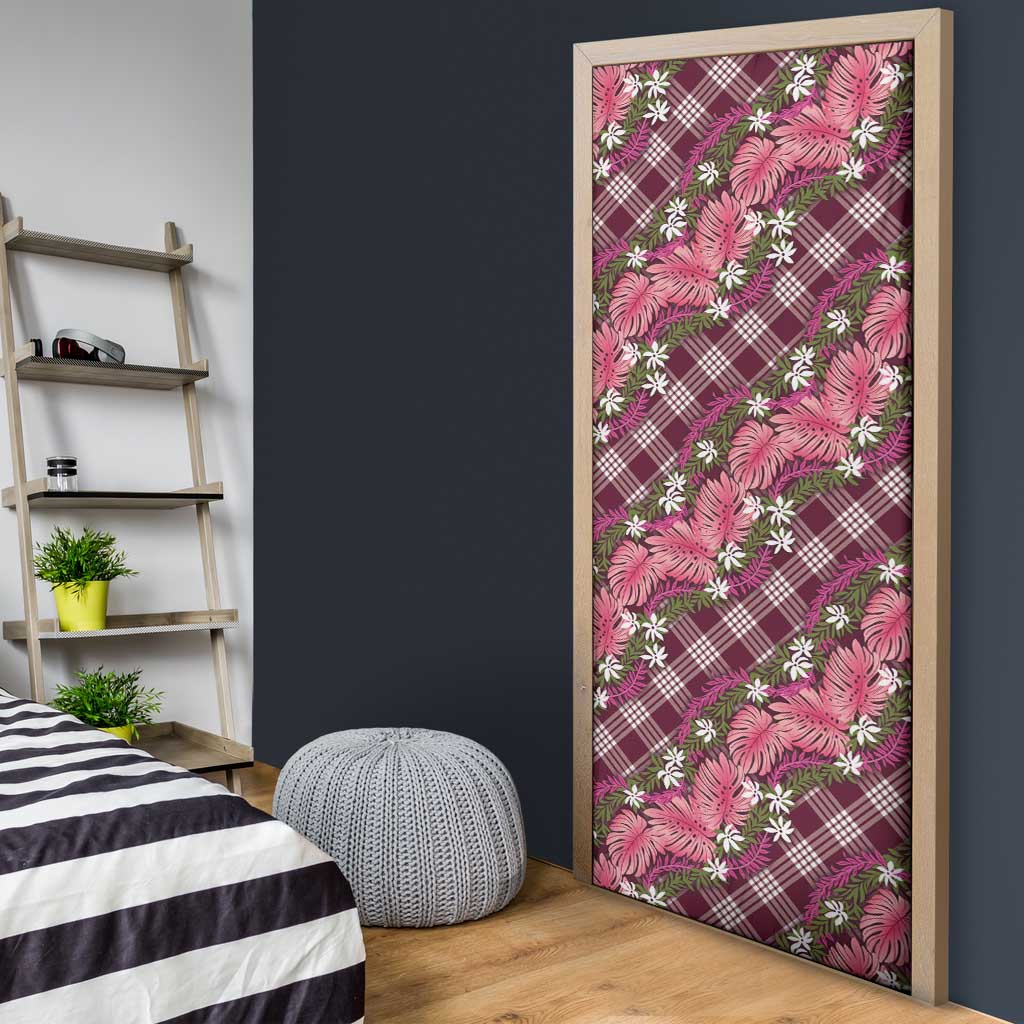 Polynesian Monstera Tiare Floral Door Cover Fuchsia Tropical Plaid LT01 - Polynesian Pride