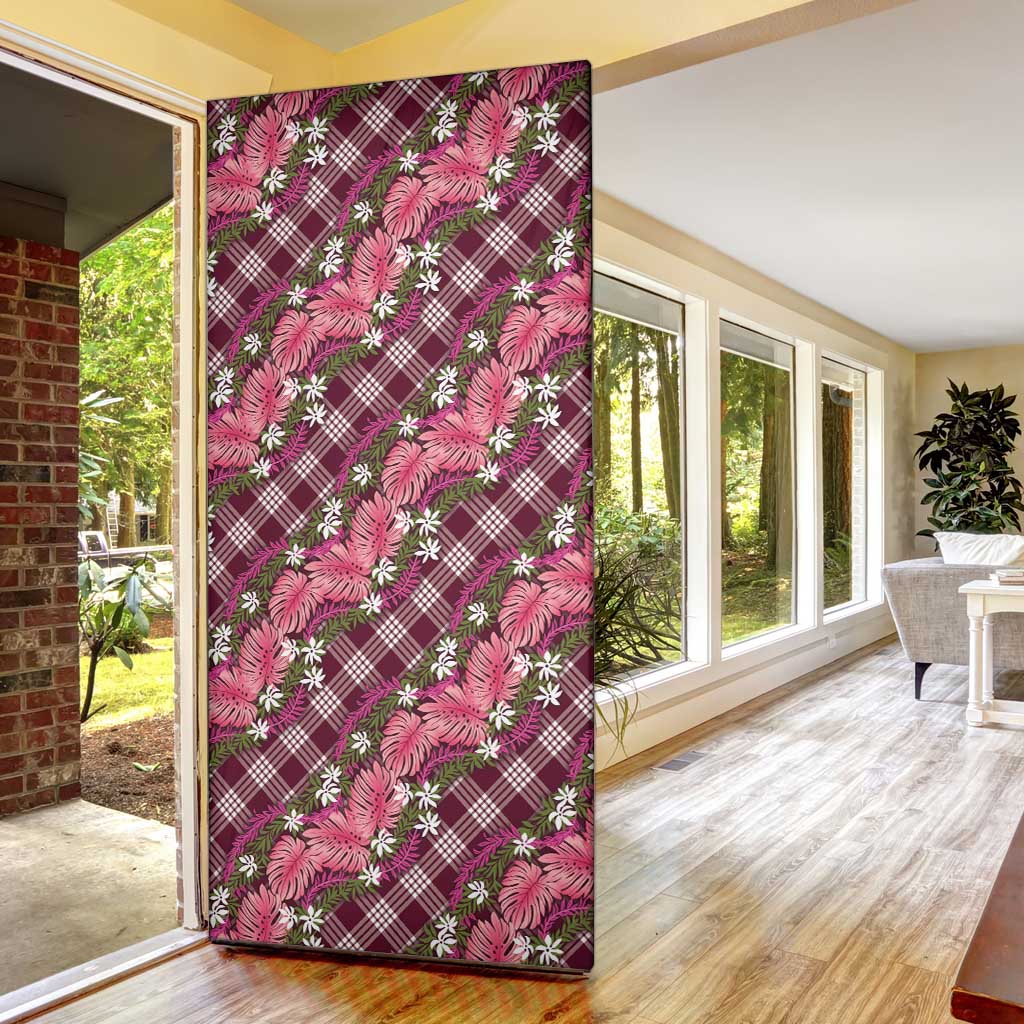 Polynesian Monstera Tiare Floral Door Cover Fuchsia Tropical Plaid LT01 - Polynesian Pride