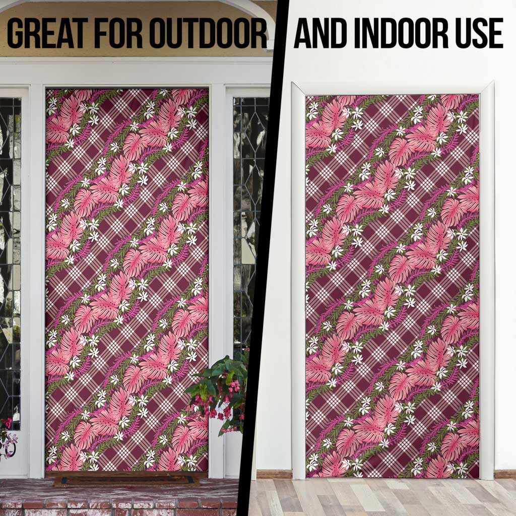 Polynesian Monstera Tiare Floral Door Cover Fuchsia Tropical Plaid LT01 - Polynesian Pride