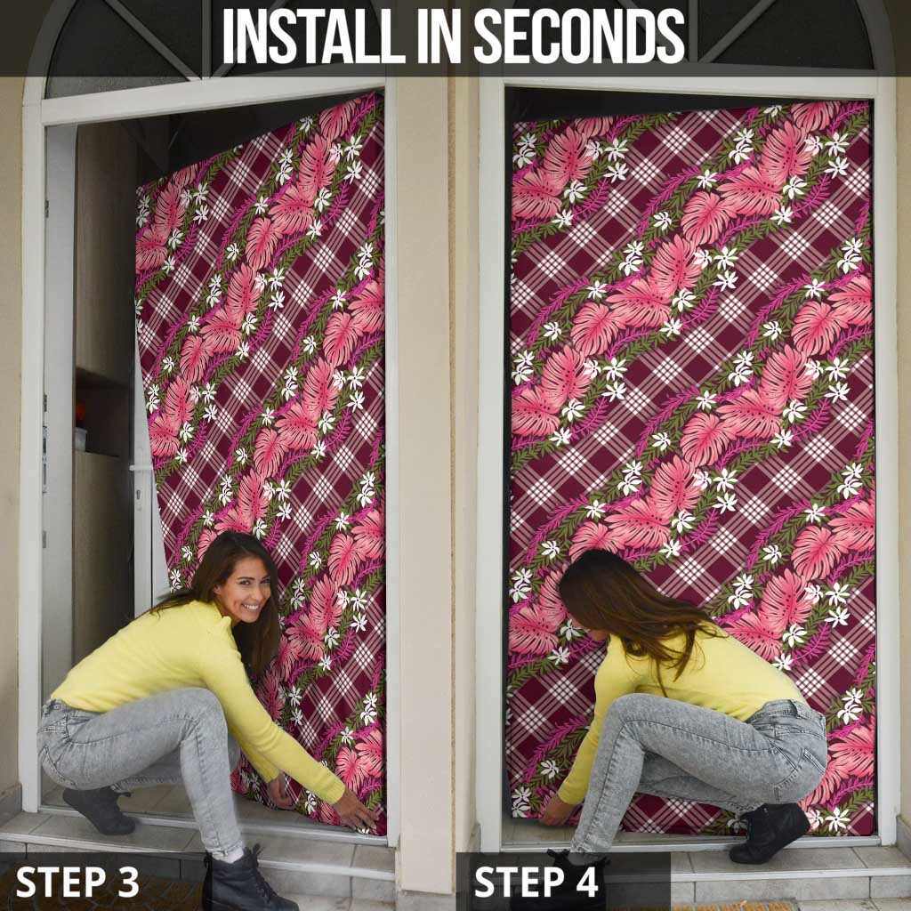 Polynesian Monstera Tiare Floral Door Cover Fuchsia Tropical Plaid LT01 - Polynesian Pride