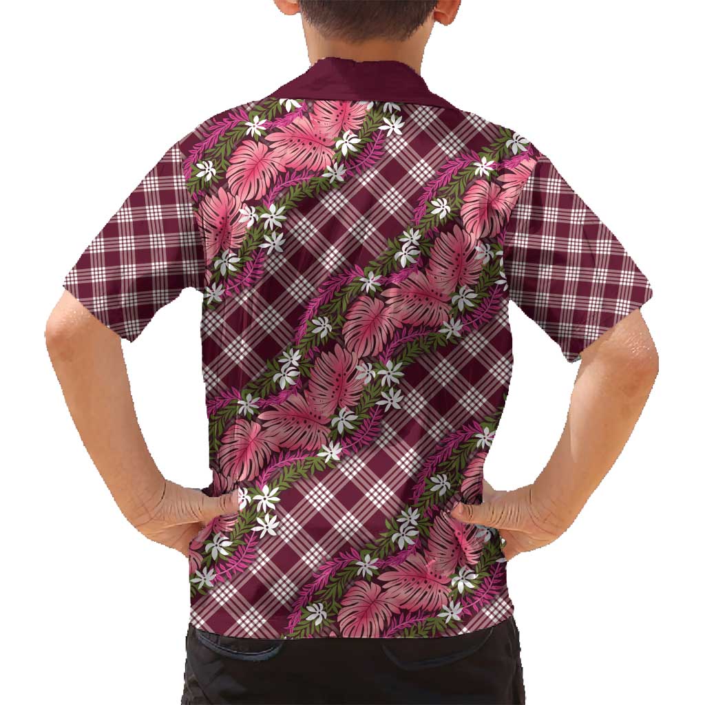 Polynesian Monstera Tiare Floral Family Matching Long Sleeve Bodycon Dress and Hawaiian Shirt Fuchsia Tropical Plaid LT01 - Polynesian Pride