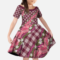 Polynesian Monstera Tiare Floral Family Matching Mermaid Dress and Hawaiian Shirt Fuchsia Tropical Plaid LT01 Daughter's Dress Pink - Polynesian Pride
