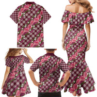 Polynesian Monstera Tiare Floral Family Matching Mermaid Dress and Hawaiian Shirt Fuchsia Tropical Plaid LT01 - Polynesian Pride