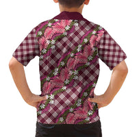Polynesian Monstera Tiare Floral Family Matching Off Shoulder Maxi Dress and Hawaiian Shirt Fuchsia Tropical Plaid LT01 - Polynesian Pride