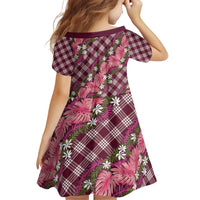 Polynesian Monstera Tiare Floral Family Matching Off Shoulder Short Dress and Hawaiian Shirt Fuchsia Tropical Plaid LT01 - Polynesian Pride
