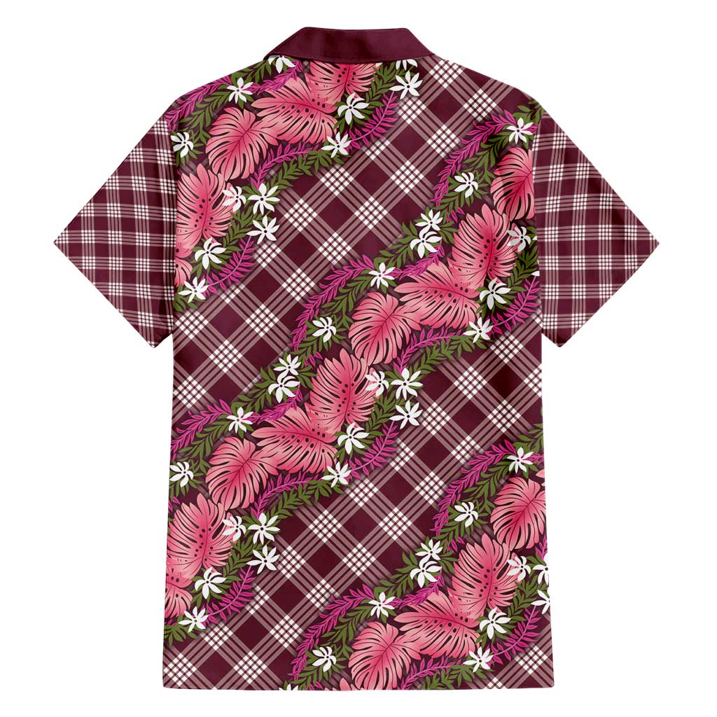 Polynesian Monstera Tiare Floral Family Matching Short Sleeve Bodycon Dress and Hawaiian Shirt Fuchsia Tropical Plaid LT01 - Polynesian Pride