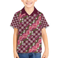 Polynesian Monstera Tiare Floral Family Matching Short Sleeve Bodycon Dress and Hawaiian Shirt Fuchsia Tropical Plaid LT01 Son's Shirt Pink - Polynesian Pride