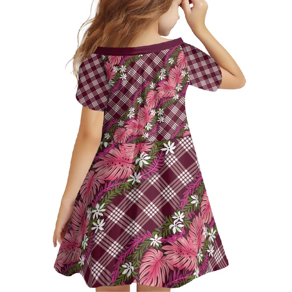 Polynesian Monstera Tiare Floral Family Matching Tank Maxi Dress and Hawaiian Shirt Fuchsia Tropical Plaid LT01 - Polynesian Pride