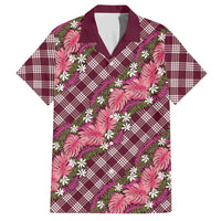 Polynesian Monstera Tiare Floral Hawaiian Shirt Fuchsia Tropical Plaid - Polynesian Pride