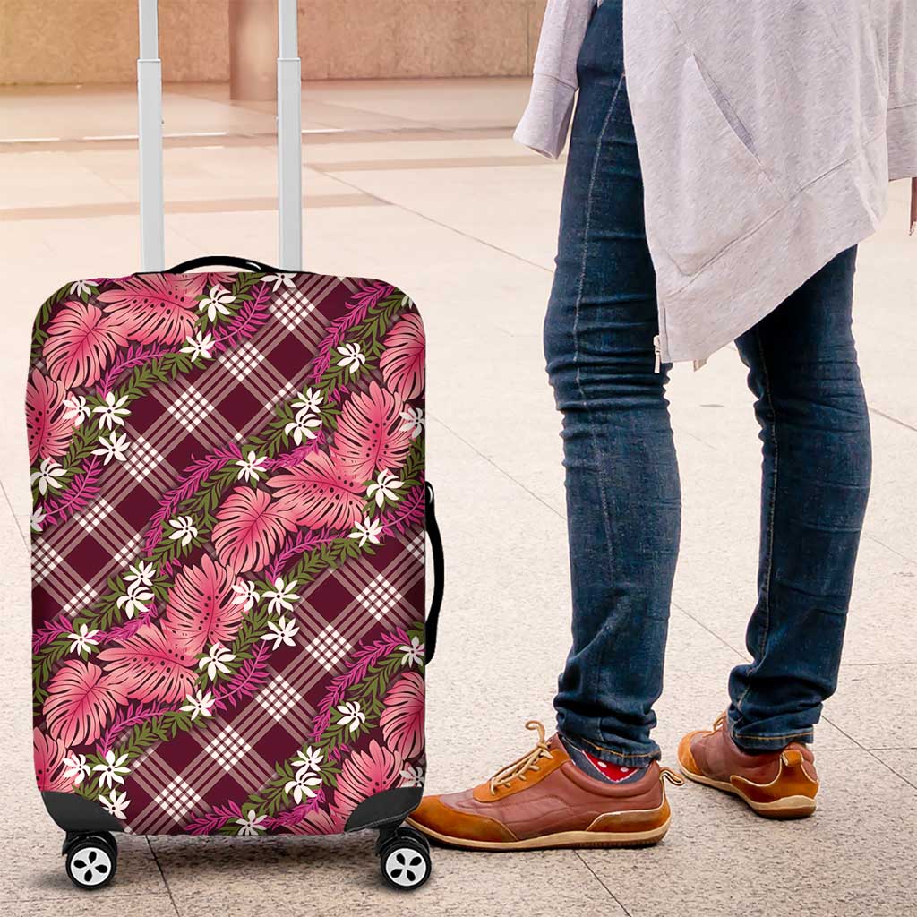 Polynesian Monstera Tiare Floral Luggage Cover Fuchsia Tropical Plaid LT01 Pink - Polynesian Pride