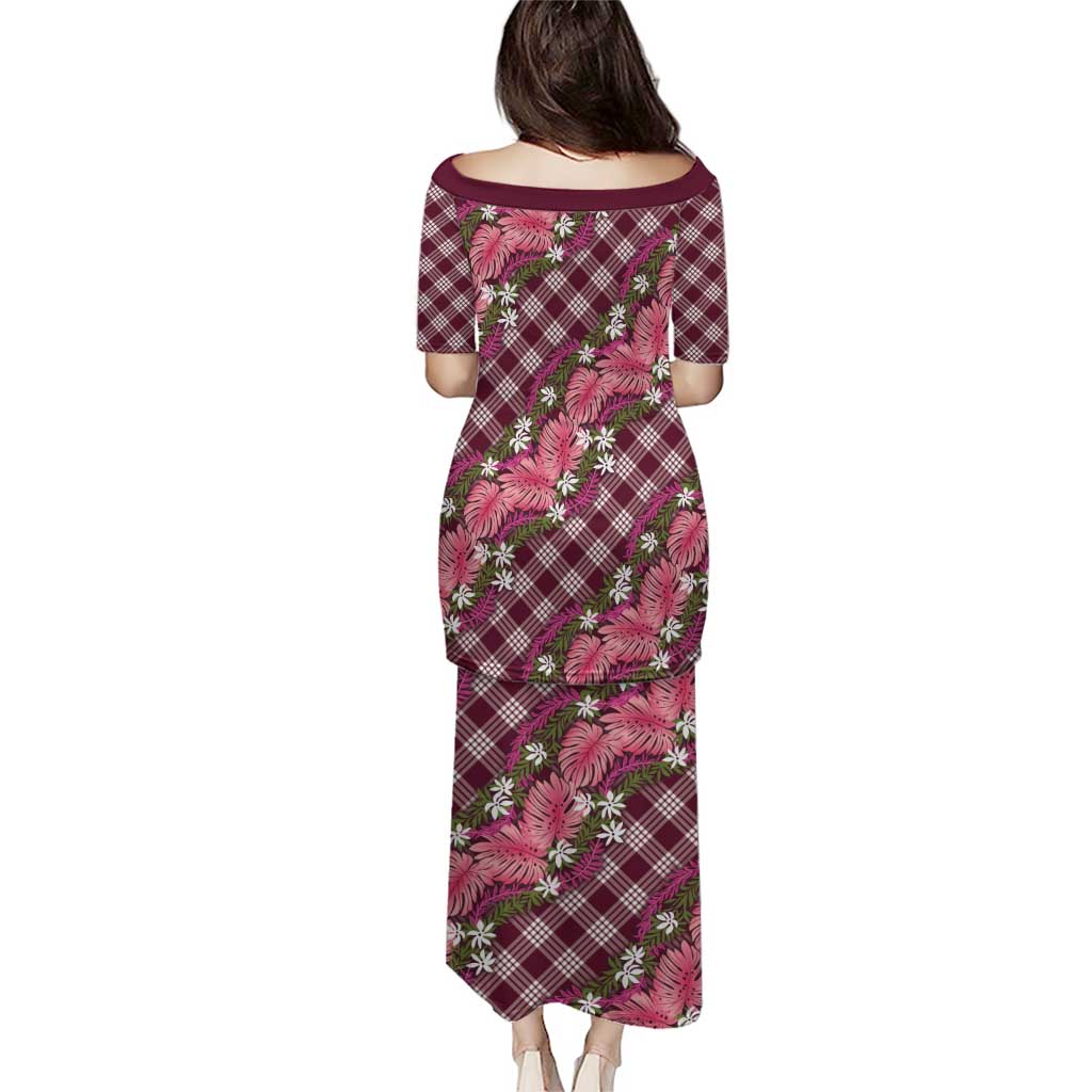 Polynesian Monstera Tiare Floral Puletasi Fuchsia Tropical Plaid - Polynesian Pride
