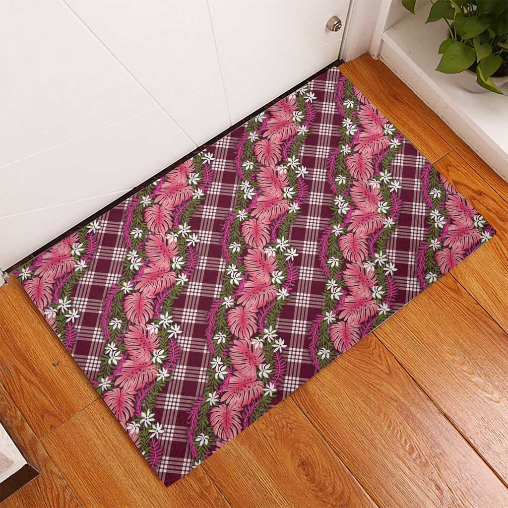 Polynesian Monstera Tiare Floral Rubber Doormat Fuchsia Tropical Plaid LT01 - Polynesian Pride