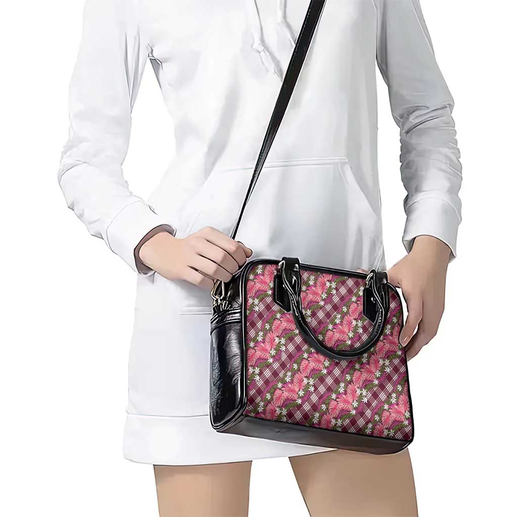 Polynesian Monstera Tiare Floral Shoulder Handbag Fuchsia Tropical Plaid - Polynesian Pride