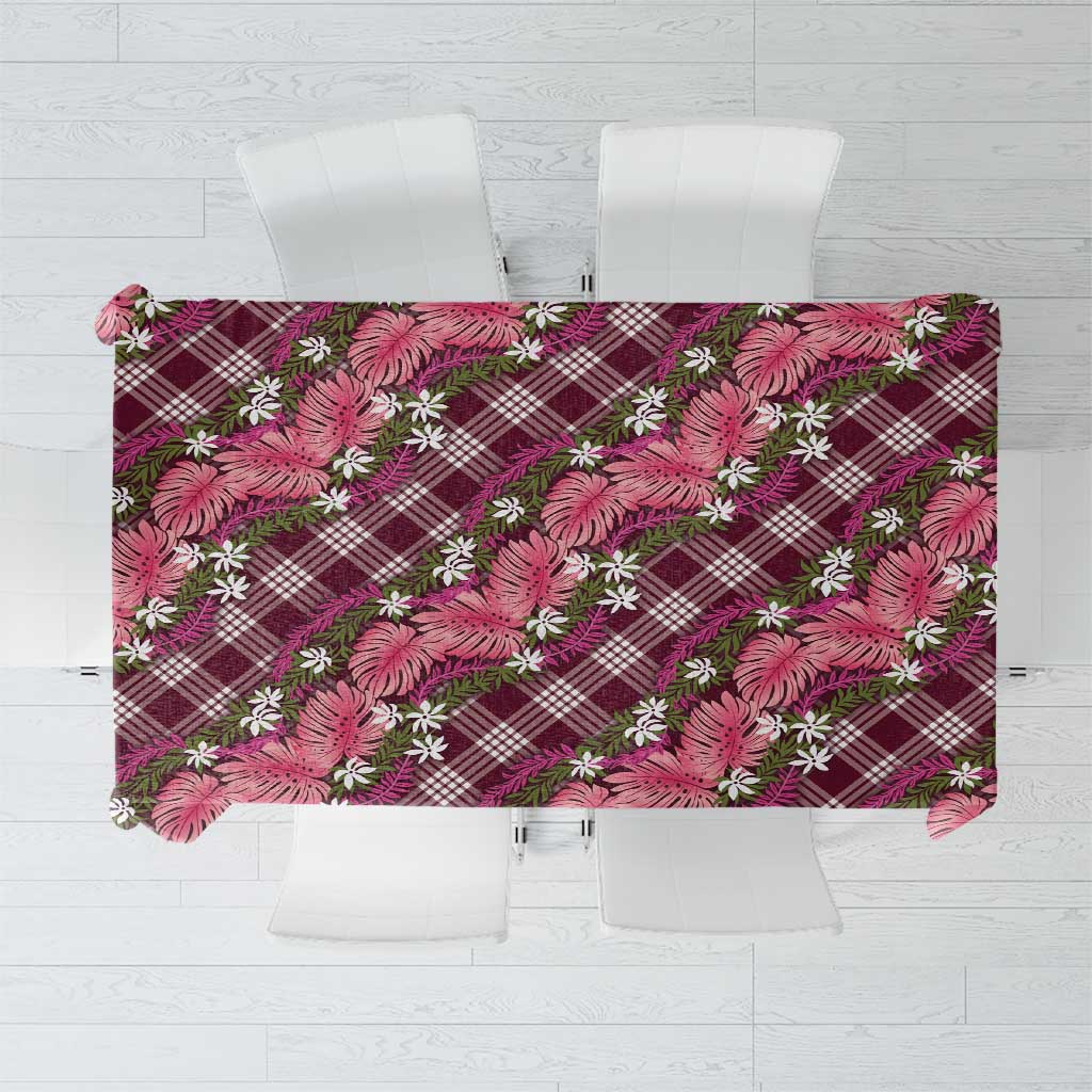 Polynesian Monstera Tiare Floral Tablecloth Fuchsia Tropical Plaid LT01 Pink - Polynesian Pride
