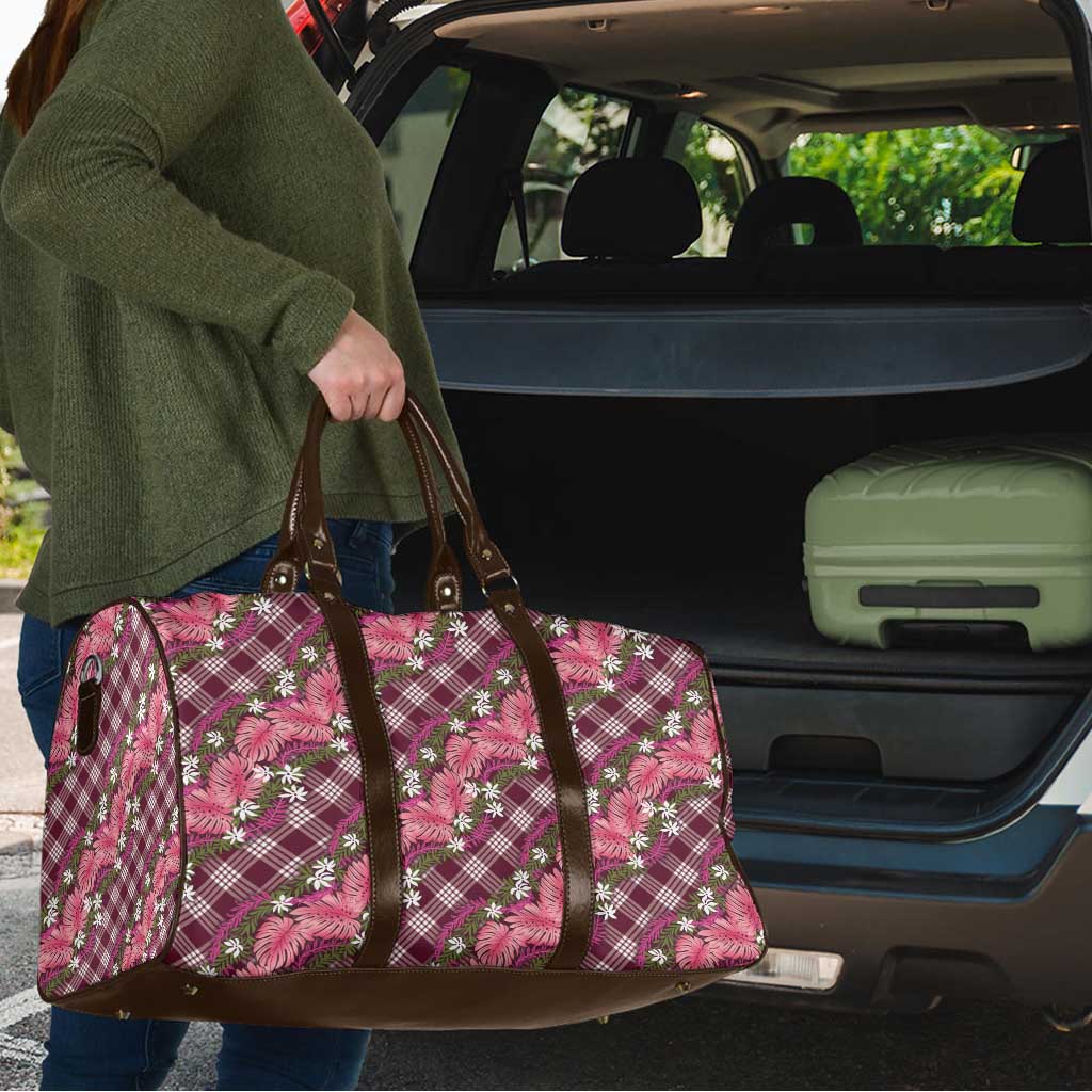 Polynesian Monstera Tiare Floral Travel Bag Fuchsia Tropical Plaid LT01 - Polynesian Pride