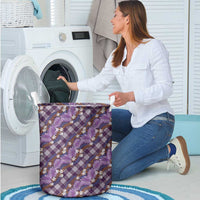 Polynesian Monstera Tiare Floral Laundry Basket Lavender Tropical Plaid - Polynesian Pride
