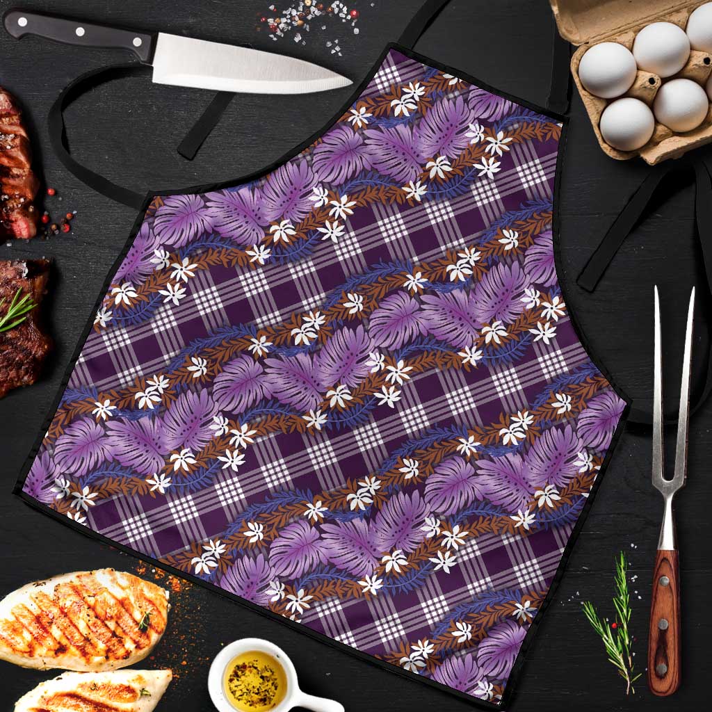 Polynesian Monstera Tiare Floral Apron Lavender Tropical Plaid - Polynesian Pride