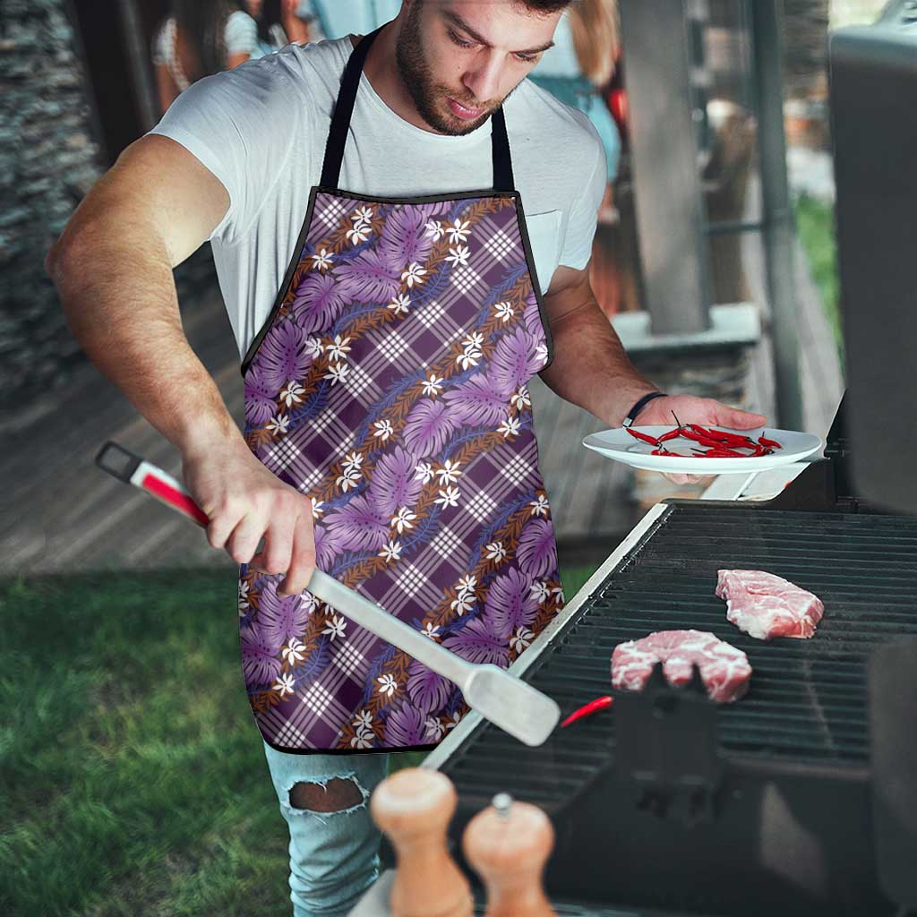 Polynesian Monstera Tiare Floral Apron Lavender Tropical Plaid - Polynesian Pride