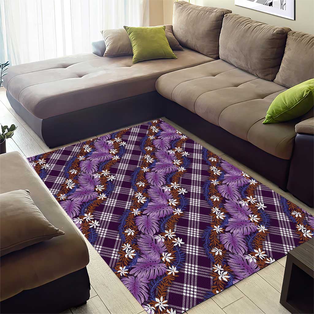 Polynesian Monstera Tiare Floral Area Rug Lavender Tropical Plaid - Polynesian Pride