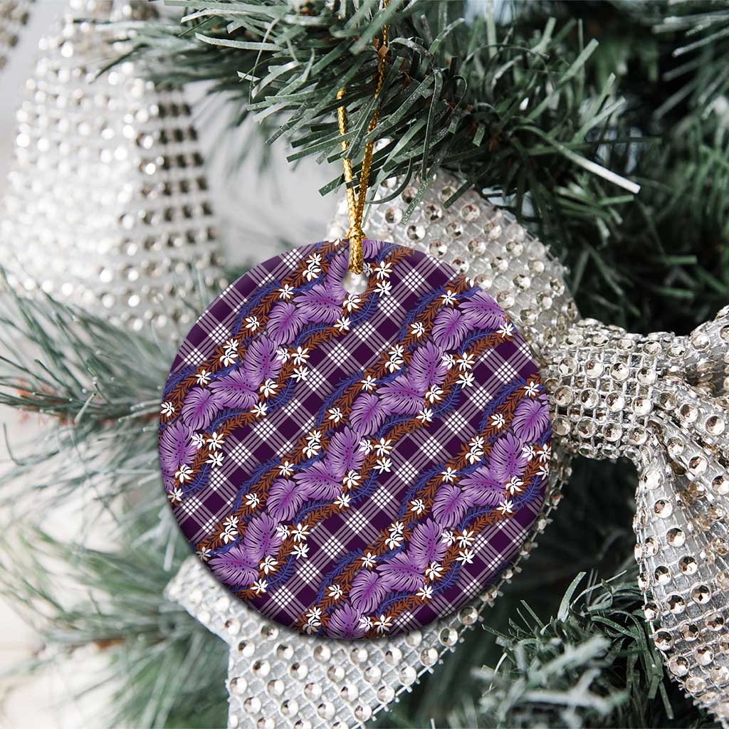Polynesian Monstera Tiare Floral Ceramic Ornament Lavender Tropical Plaid - Polynesian Pride