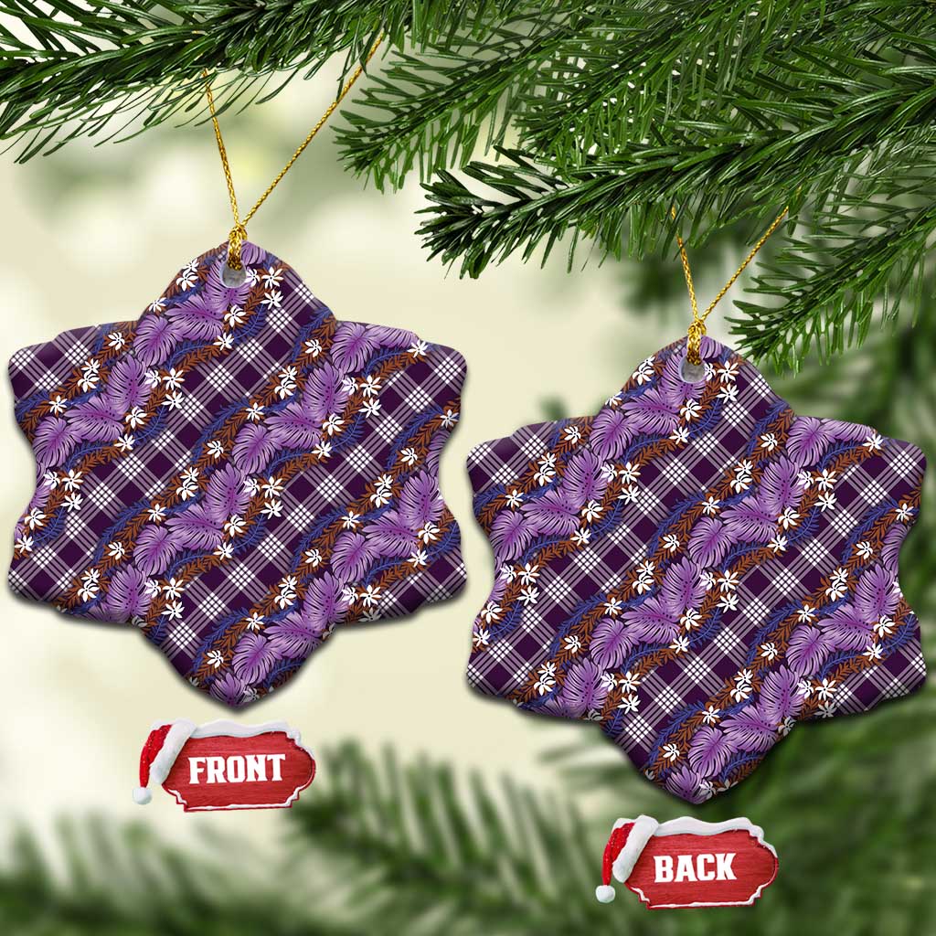 Polynesian Monstera Tiare Floral Ceramic Ornament Lavender Tropical Plaid - Polynesian Pride
