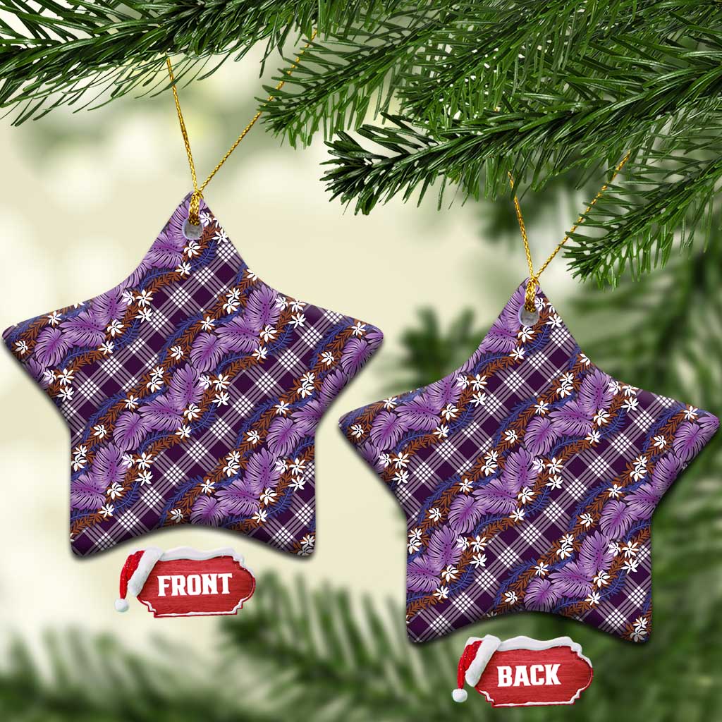Polynesian Monstera Tiare Floral Ceramic Ornament Lavender Tropical Plaid - Polynesian Pride