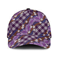 Polynesian Monstera Tiare Floral Classic Cap Lavender Tropical Plaid - Polynesian Pride