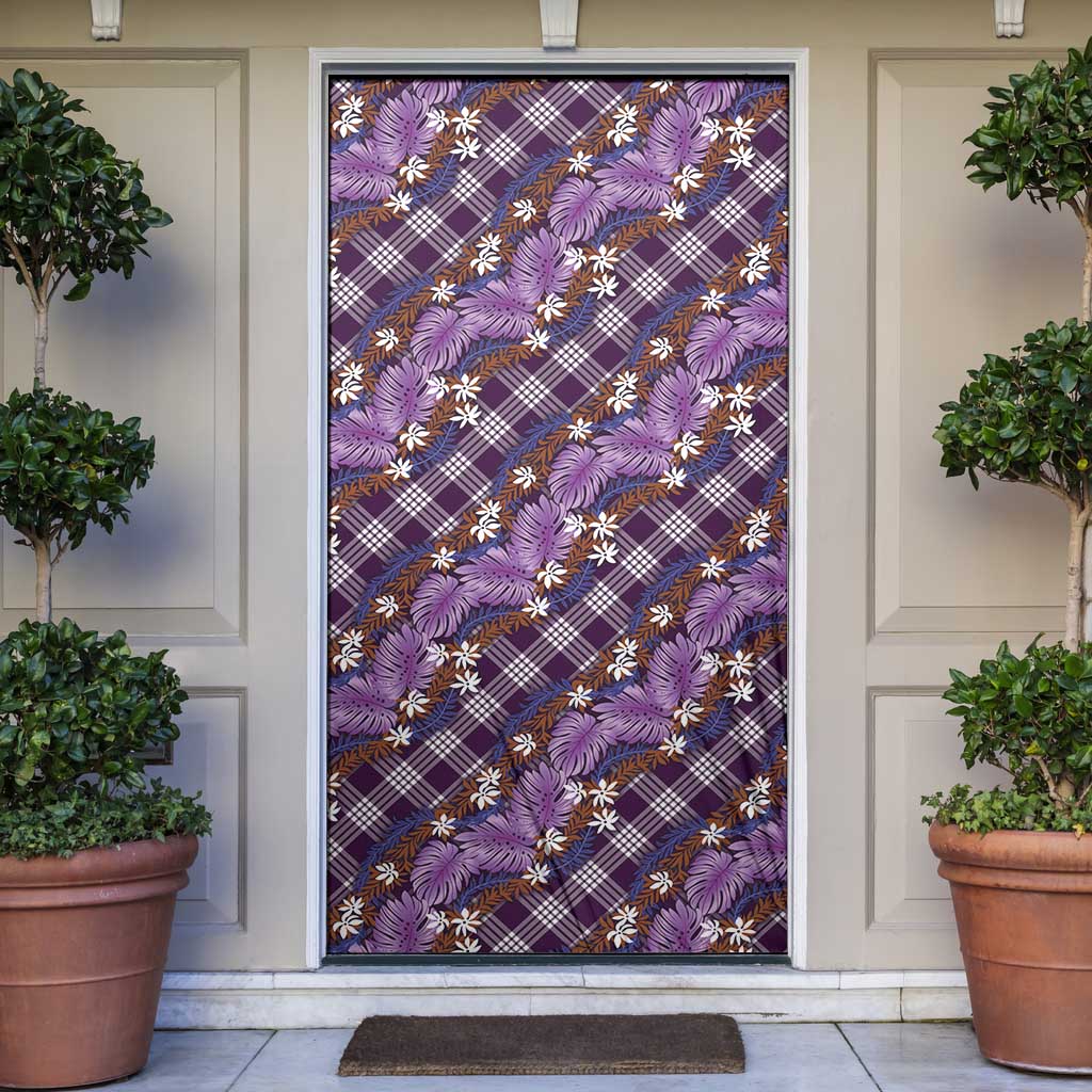 Polynesian Monstera Tiare Floral Door Cover Lavender Tropical Plaid LT01 Purple - Polynesian Pride